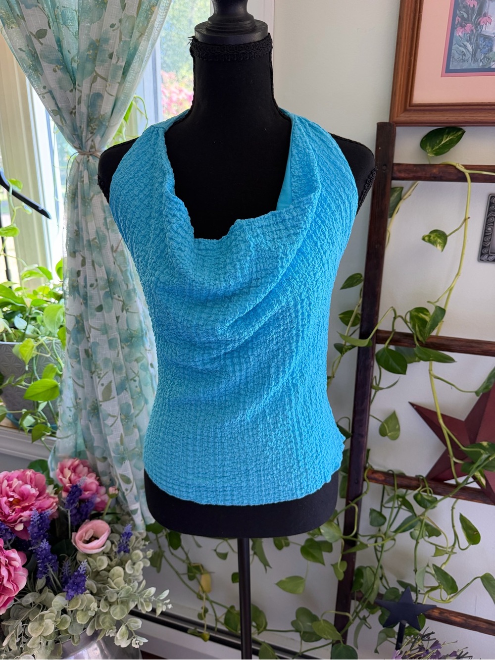 See You Monday Bright Turquoise Cowl Neck Camisole